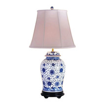 Chinese Blue and White Porcelain Temple Jar Floral Vine Motif Table Lamp 33&quot; - £404.80 GBP