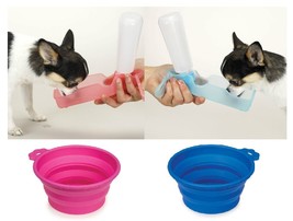 Small Dog Travel Set Portable Handi Drink Water Bottle &amp; Food Bowl Choos... - £14.28 GBP