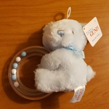 Baby Gund My First Teddy Teething Ring 4.5" Blue Bear Plush Rattle with Bow NWT - $7.95