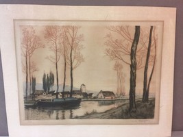 Antique Louis Etienne Dauphin French (1885-1926) Color Etching #112 Boat on Rive - £53.00 GBP