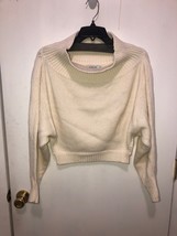 Stelen Womens Medium Cream Color Cropped Sweater Wide Cowl Neck Side Slits - $16.82