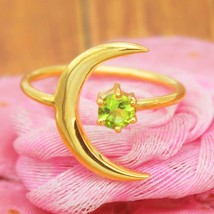 14k Gold Peridot Ring Handmade Jewelry Crescent Moon Ring Solid Gold Jewelry - £191.78 GBP