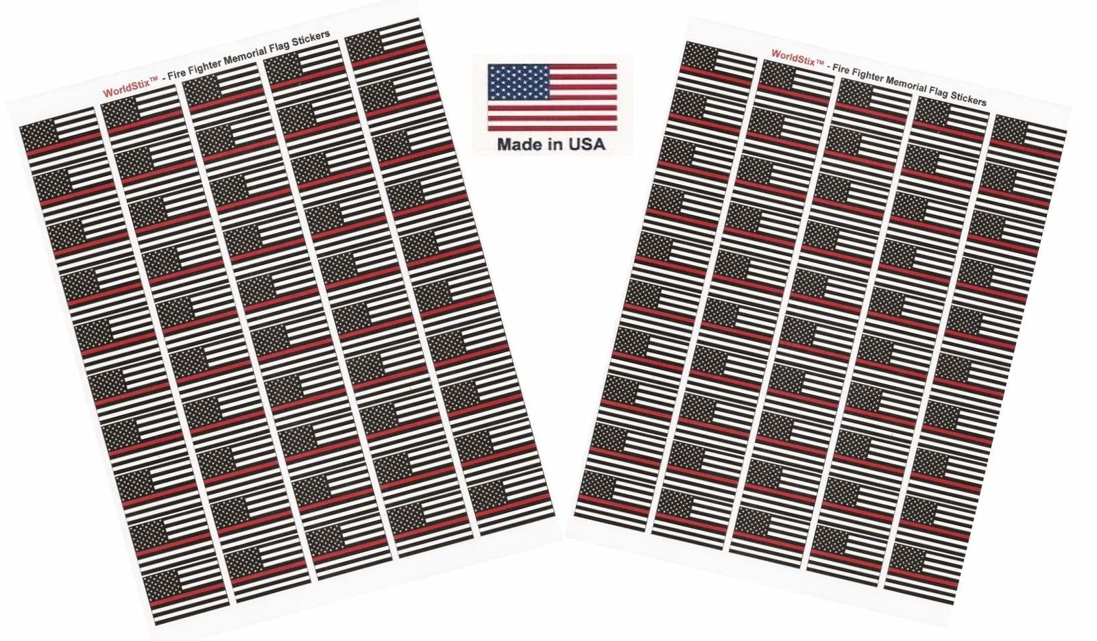 Made in USA! 100 Fire Fighter Memorial Flag 1.5&quot; x 1&quot; Self Adhesive Worl... - $9.95
