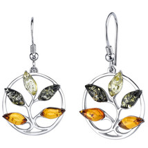 Sterling Silver Baltic Amber Tree Dangle Earrings - £70.35 GBP