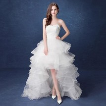 New Front Short Long Back Strapless Wedding Dress Sweet Bride Dress With... - $169.99