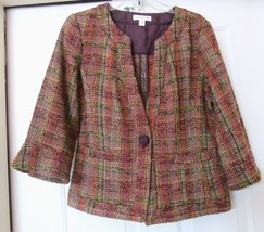 COLDWATER CREEK Jacket Coat Blazer Woven Wool Blend 3/4&quot; Sleeve Multi Women&#39;s 10 - £22.86 GBP