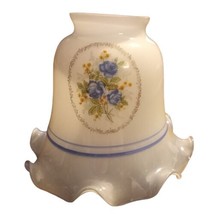 VTG Colonial Blue Floral White Milk Glass Ruffled Bell Ceilling Fan Lamp Sconce - £10.43 GBP