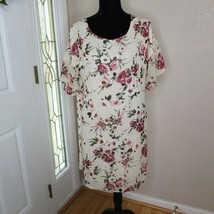 Love Kuza Womens Medium 8-10 Shift Dress Floral Print Bell Sleeve Mauve Cream - £10.21 GBP