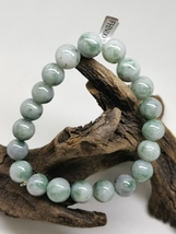 10.00mm Green &amp; White 100% Burma Jadeite Jade Bead Bracelet # Type A Jadeite # - £239.25 GBP