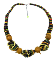 Dyed Coconut Shell Brown Leather Beaded BOHO Necklace - £17.51 GBP
