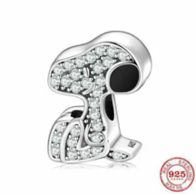 925 Sterling silver Cartoon Snoopy Dog Charlie Sparkling Crystal Charm Bead - £11.03 GBP