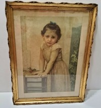 VINTAGE &quot;YVONNE&quot; by W. BOVGVEREAV 1896 Framed Girl w/Cherries Early Print  - $121.19