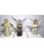 Christmas Angel Ornaments Set Of 3 Hard Plastic Vintage Decorations Silv... - £26.14 GBP