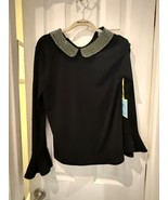 CeCe Black Blouse With Pearl Collar NWT Size Small - $29.69