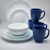 ♻️ Corelle Normandy 16-Pc Dinnerware Set White Frost White Bowls And Blu... - $2,981.47 MXN
