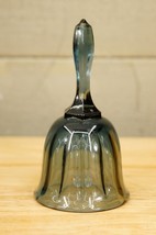 Vintage Art Glass Smoky Blue Fenton Hand Bell 6&quot; Hex Panel - £15.31 GBP