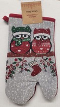 Fabric Tapestry Kitchen Oven Mitt, 7&quot;x11&quot; Christmas, 2 Winter Owls, Hc - £6.36 GBP