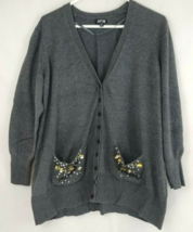 Apt.9 Women&#39;s Gray Button Up Cardigan With Rhinestone Embellished Pocket... - $12.86