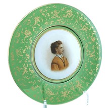 Green Moser Portrait Plate Woman with Rosary gold Floral Accents 9.25&quot; - $337.84