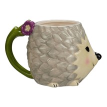 Happy Hedgehog Coffee Mug Cup 17 Oz Ceramic Floral Branch Handle White G... - $498.62 MXN