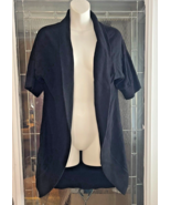 Dressbarn Black Drop Shoulder Open Front Cardigan Sweater L Rounded Hem ... - $39.19 CAD