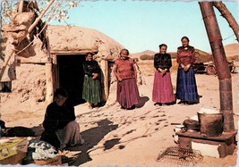 Navajo Indian Women Pose Near The Traditional Hogan Arizona Postcard - £5.49 GBP