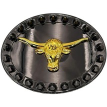Oversisized Golden Bull Head Black Metal Belt Buckle - $216.69 MXN