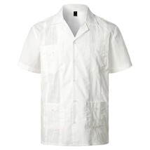 Men&#39;s Short Sleeve Cuban Guayabera Shirt  Button Up Cotton Linen Lapel Collar Sh - £82.05 GBP