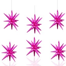 6 Pcs Rose Red Star Foil Balloons One-Piece 14-Pointed Star Balloons 4D Starburs - £15.74 GBP