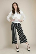 Patrizia Luca Womens Milano Wide Leg Black White Stripe Pants Medium $86 - Nwt - £14.34 GBP