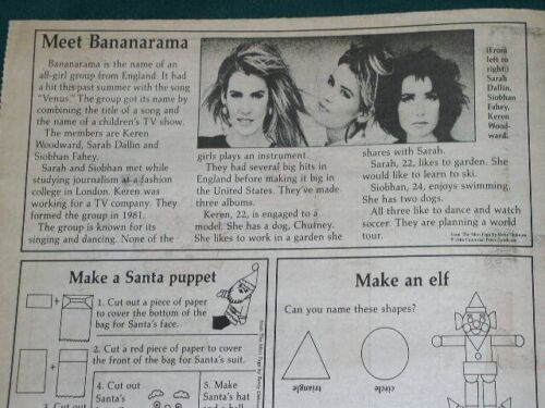 BANANARAMA NEWSPAPER SUPPLEMENT VINTAGE 1986 - $19.99
