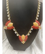 J Crew Gold Tone Statement Necklace With Faux Coral and Crystals 20&quot; - €12,95 EUR