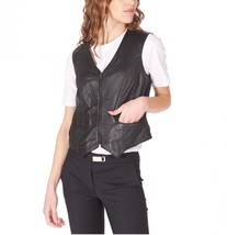 Waistcoat Jacket Black Lambskin Classic Women Button Vest Coat Leather Western - £84.40 GBP