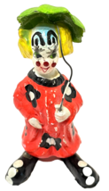 Rare Vintage Handmade Hand Painted Ceramic Clown Holding Metal Umbrella 4.25 in - £19.76 GBP