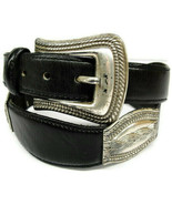 sz M Fossil Black Western Leather Belt Matching Buckle Conchos Silver To... - £27.36 GBP