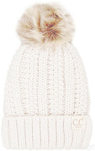 Ivory - Beanie Hat Toddler Kids Genuine Ages 2-7 Sherpa Lining Pom Knit - £24.08 GBP