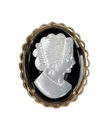 VINTAGE STERLING SILVER BLACK ONYX STONE CARVED SHELL CAMEO Brooch Pin - £12.13 GBP