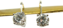 Earrings Hoop Hinge Clasp 925 Sterling Silver Round Simulated Cubic Zirconia Vtg - £11.67 GBP