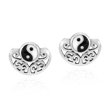 Elegant Swirl Raised Balanced Yin and Yang Symbol Sterling Silver Post Earrings - $12.66