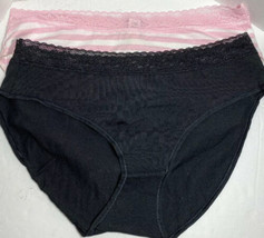 2 Pair Victoria Secret Briefs Pink Stripe &amp; Black NWT Large - £18.14 GBP