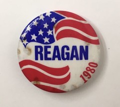 Vintage (Ronald) Reagan 1980 American Flag Campaign Button Pin 1.25&quot; - £7.19 GBP