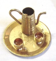 Vintage Miniature Brass Plated Punch Tea Set Tray Tea Pot 2 Cups - £14.95 GBP