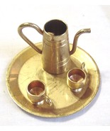 Vintage Miniature Brass Plated Punch Tea Set Tray Tea Pot 2 Cups - £15.79 GBP