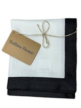 SoIino Home Linen Table Runner Classic Border Black White 36&quot; x 14&quot; Handcrafted - £9.97 GBP