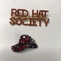 Red Hat Society Rhinestone Brooches Lot of 2 - £11.28 GBP