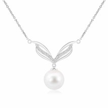 Authenticity Guarantee 
ANGARA Freshwater Pearl Angel Wings Necklace with Dia... - £402.69 GBP