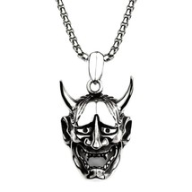 Japanese Demon Necklace Evil Hannya Oni Noh Mask Pendant Devil Stainless Steel - £9.52 GBP