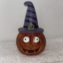 Halloween Glittery Pumpkin With Witch Hat Decor 6&quot; (SHIPS IN 24 HOURS) - $307.64 MXN
