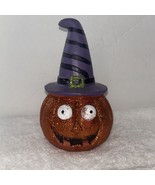 Halloween Glittery Pumpkin With Witch Hat Decor 6&quot; (SHIPS IN 24 HOURS) - $23.41 CAD