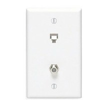 NEW Leviton 40259-W White Telephone 6P4C &amp; F-Connector Wall Jack Plate 625D - £4.23 GBP
